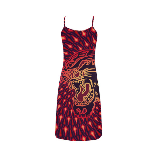 Roaring TIGER TATTOO Red Black EXPLOSION Alcestis Slip Dress (Model D05)