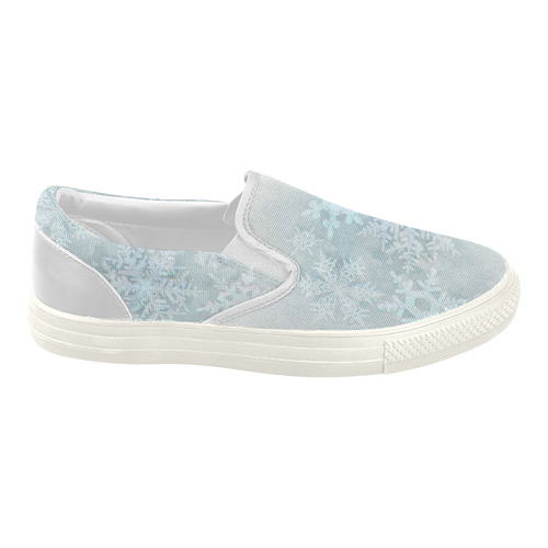 Snowflakes White and blue Women's Slip-on Canvas Shoes (Model 019)