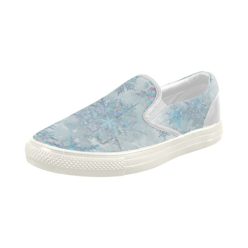 Snowflakes, snow, white and blue Women's Slip-on Canvas Shoes (Model 019)