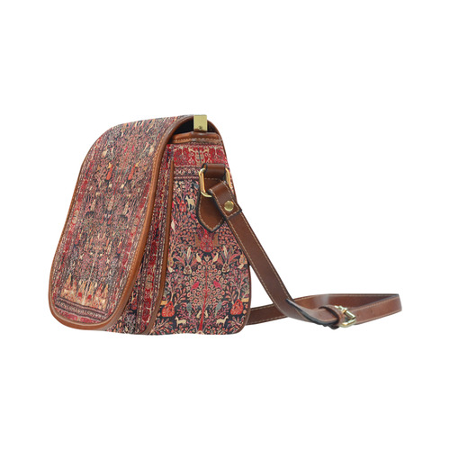 Vintage Persian Nature Animals Floral Rug Saddle Bag/Small (Model 1649) Full Customization