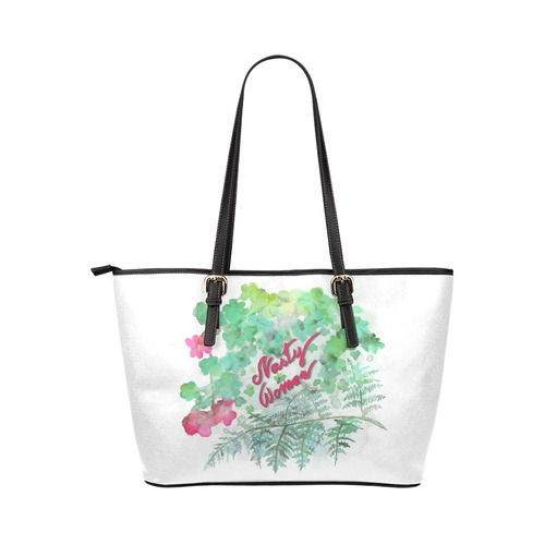 Nasty Woman Floral Leather Tote Bag/Small (Model 1651)