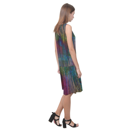 Dark Grunge Watercolor Brush Strokes Painting Sleeveless Splicing Shift Dress(Model D17)