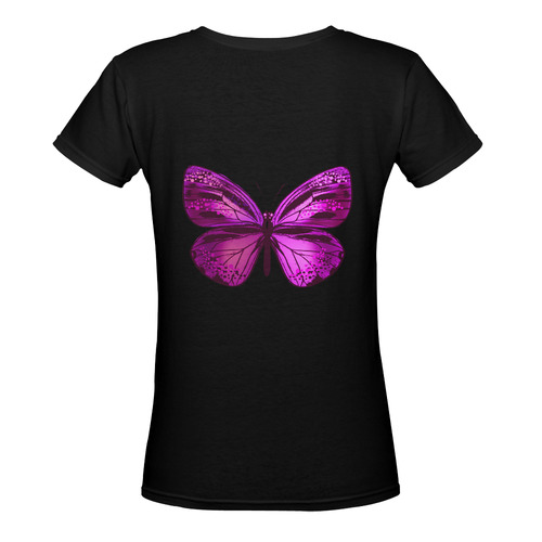 Original designers black t-shirt with Butterfly. New elegant t-shirt edition. Luxury collection with Women's Deep V-neck T-shirt (Model T19)