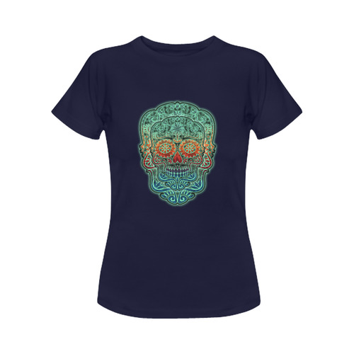 Día De Los Muertos DOUBLE SKULL Ornaments Grunge Women's Classic T-Shirt (Model T17）