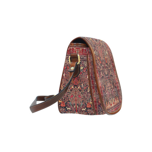 Vintage Persian Nature Animals Floral Rug Saddle Bag/Small (Model 1649) Full Customization