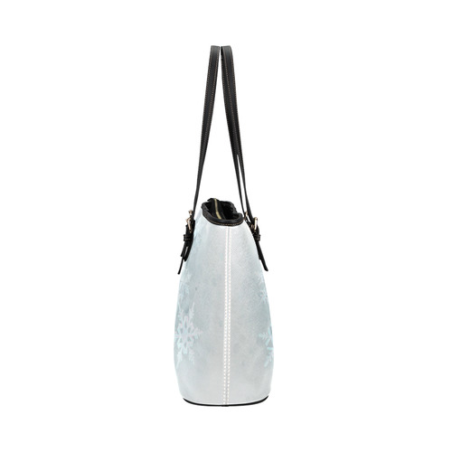 Snowflakes White and blue Leather Tote Bag/Small (Model 1651)