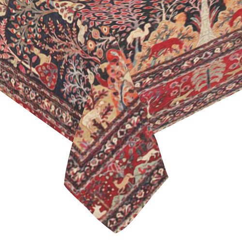 Vintage Persian Nature Animals Floral Rug Cotton Linen Tablecloth 60"x 104"