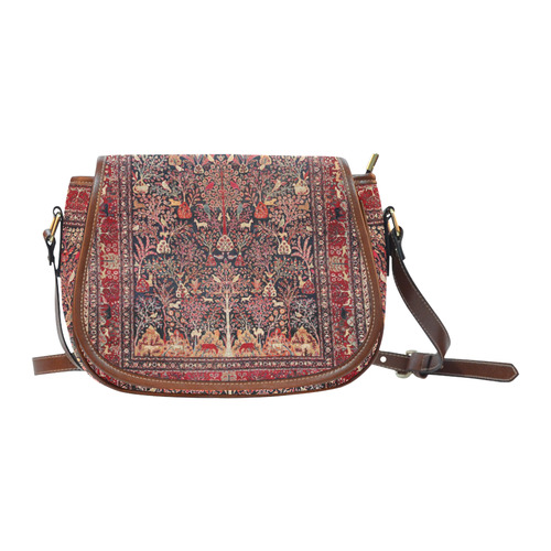 Vintage Persian Nature Animals Floral Rug Saddle Bag/Large (Model 1649)