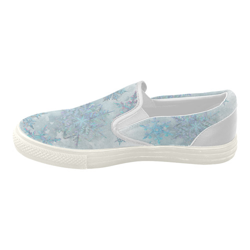 Snowflakes, snow, white and blue Women's Slip-on Canvas Shoes (Model 019)
