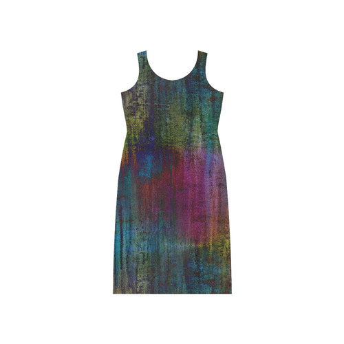 Dark Grunge Watercolor Brush Strokes Painting Phaedra Sleeveless Open Fork Long Dress (Model D08)
