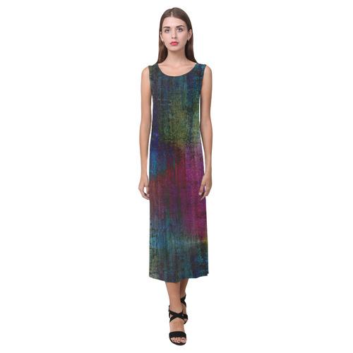 Dark Grunge Watercolor Brush Strokes Painting Phaedra Sleeveless Open Fork Long Dress (Model D08)