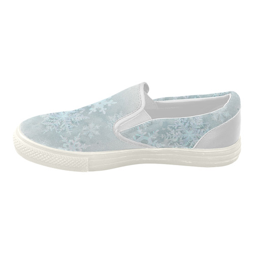 Snowflakes White and blue Women's Slip-on Canvas Shoes (Model 019)