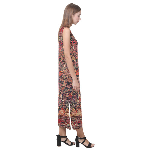 Vintage Persian Nature Animals Floral Rug Phaedra Sleeveless Open Fork Long Dress (Model D08)