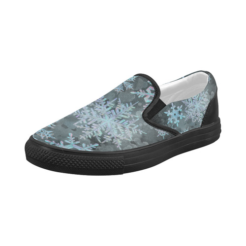 Snowflakes, snow, white and blue Women's Slip-on Canvas Shoes (Model 019)