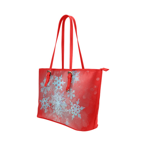 Snowflakes, snow, white and blue Leather Tote Bag/Small (Model 1651)