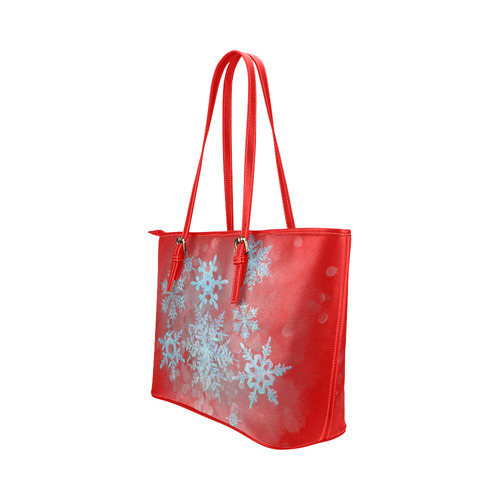 Snowflakes, snow, white and blue Leather Tote Bag/Small (Model 1651)