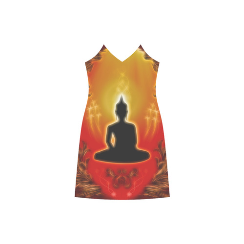 Buddha with light effect V-Neck Open Fork Long Dress(Model D18)