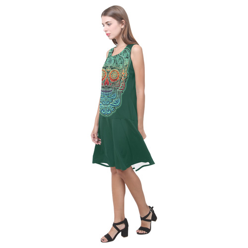 Día De Los Muertos DOUBLE SKULL Ornaments Grunge Sleeveless Splicing Shift Dress(Model D17)