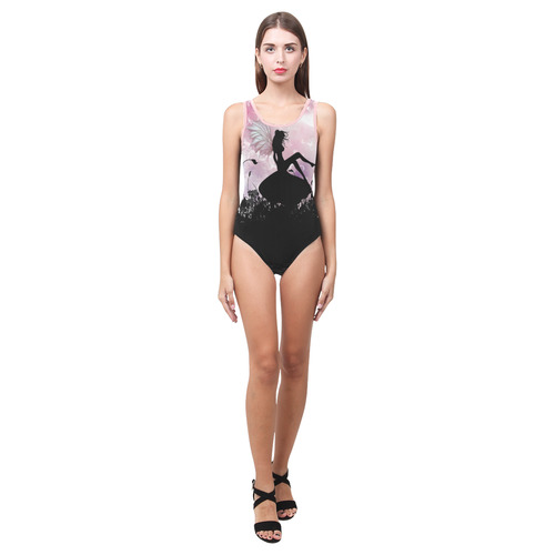 Pink Fairy Silhouette with bubbles Vest One Piece Swimsuit (Model S04)