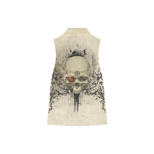 Amazing skull with wings,red eye V-Neck Open Fork Long Dress(Model D18)