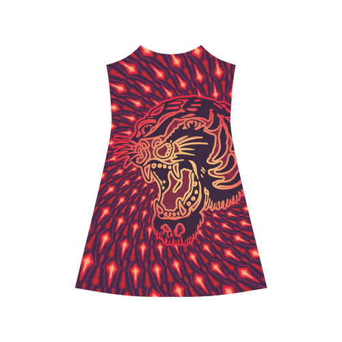 Roaring TIGER TATTOO Red Black EXPLOSION Alcestis Slip Dress (Model D05)