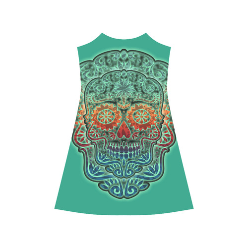 Día De Los Muertos DOUBLE SKULL Ornaments Grunge Alcestis Slip Dress (Model D05)