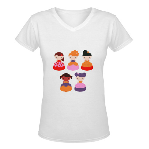 New in shop : Designers cute t-shirt with hand-drawn illustration. Original designers t-shirt editio Women's Deep V-neck T-shirt (Model T19)