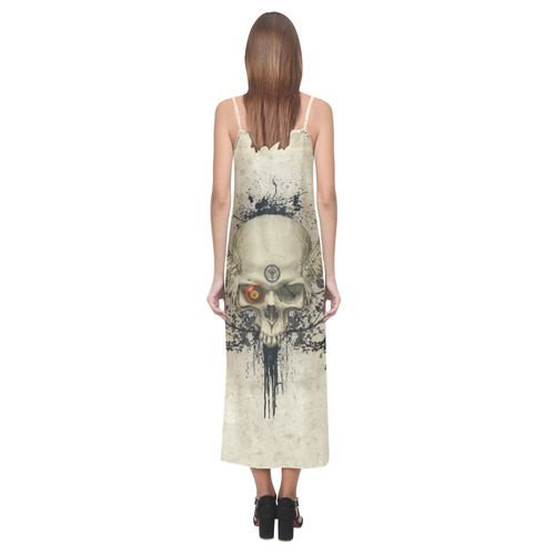 Amazing skull with wings,red eye V-Neck Open Fork Long Dress(Model D18)