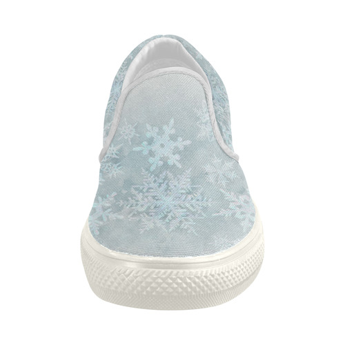 Snowflakes White and blue Women's Slip-on Canvas Shoes (Model 019)