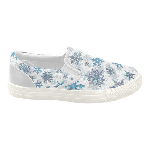 Snowflakes, Blue snow, stitched Women's Slip-on Canvas Shoes (Model 019)