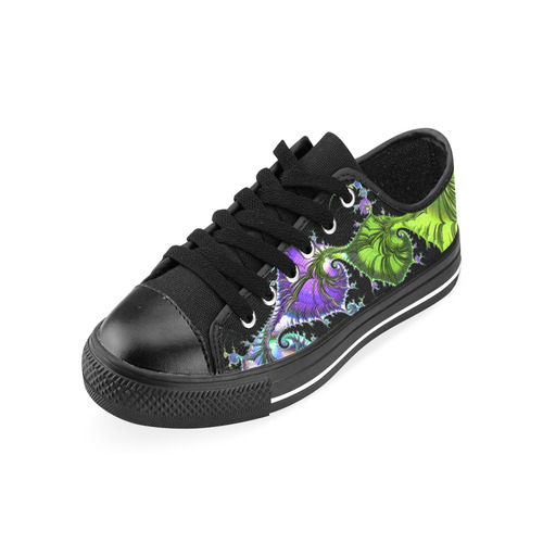 SPIRAL Filigree FRACTAL black green violet Men's Classic Canvas Shoes/Large Size (Model 018)