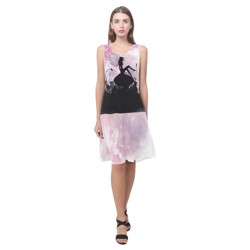 Pink Fairy Silhouette with bubbles Sleeveless Splicing Shift Dress(Model D17)