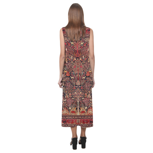 Vintage Persian Nature Animals Floral Rug Phaedra Sleeveless Open Fork Long Dress (Model D08)