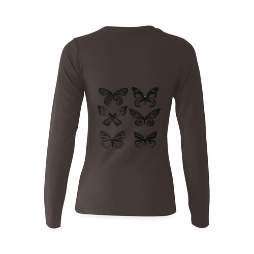 New arrival in shop : Vintage artistic t-shirt with hand-drawn butterflies. New art available. Uniqu Sunny Women's T-shirt (long-sleeve) (Model T07)