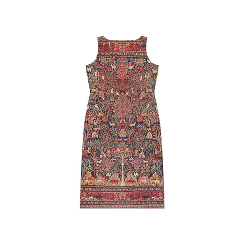 Vintage Persian Nature Animals Floral Rug Phaedra Sleeveless Open Fork Long Dress (Model D08)