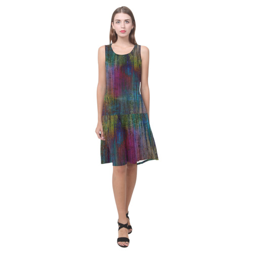 Dark Grunge Watercolor Brush Strokes Painting Sleeveless Splicing Shift Dress(Model D17)