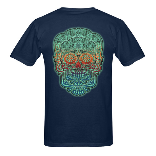 Día De Los Muertos DOUBLE SKULL Ornaments Grunge Men's T-Shirt in USA Size (Two Sides Printing)