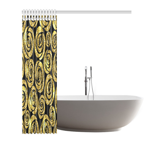 Beautiful Gold Flowers Black Background Shower Curtain 66"x72"