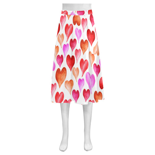 Pink Red Hearts Pattern Mnemosyne Women's Crepe Skirt (Model D16)