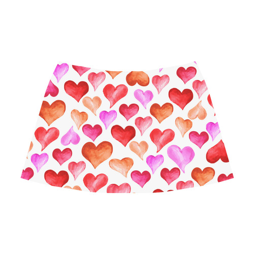 Pink Red Hearts Pattern Mnemosyne Women's Crepe Skirt (Model D16)