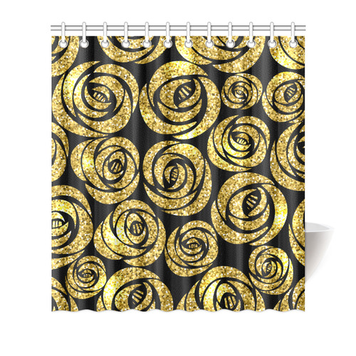 Beautiful Gold Flowers Black Background Shower Curtain 66"x72"