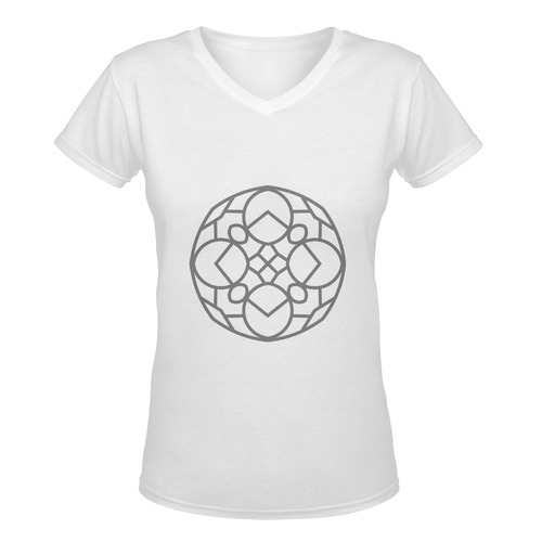 New t-shirt edition with hand-drawn original Mandala Art. White and grey 2016 edition Women's Deep V-neck T-shirt (Model T19)