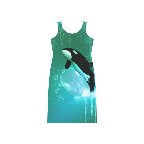 Orca with bubbles Phaedra Sleeveless Open Fork Long Dress (Model D08)