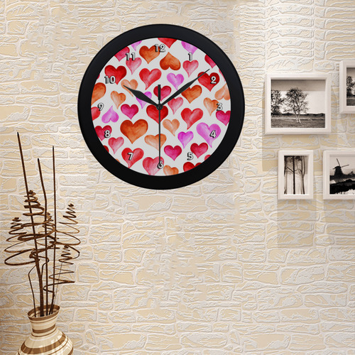 Pink Red Hearts Pattern Circular Plastic Wall clock