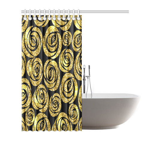 Beautiful Gold Flowers Black Background Shower Curtain 66"x72"