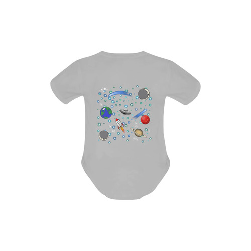 Galaxy Universe - Planets, Stars, Comets, Rockets Baby Powder Organic Short Sleeve One Piece (Model T28)