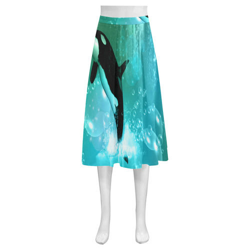 Orca with bubbles Mnemosyne Women's Crepe Skirt (Model D16)