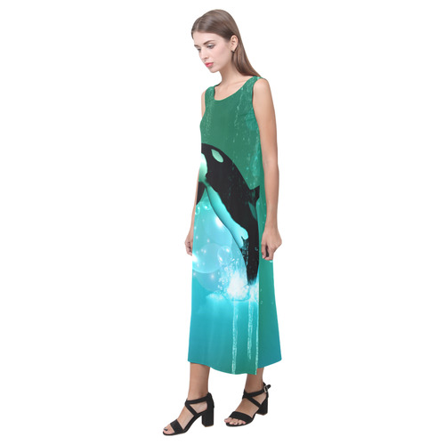 Orca with bubbles Phaedra Sleeveless Open Fork Long Dress (Model D08)