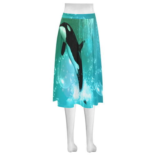 Orca with bubbles Mnemosyne Women's Crepe Skirt (Model D16)