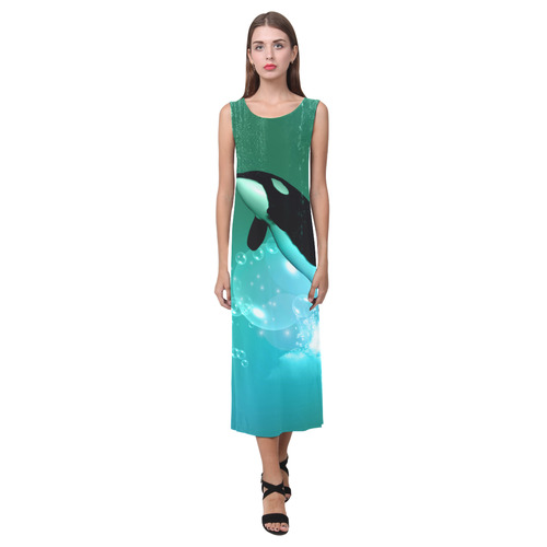 Orca with bubbles Phaedra Sleeveless Open Fork Long Dress (Model D08)